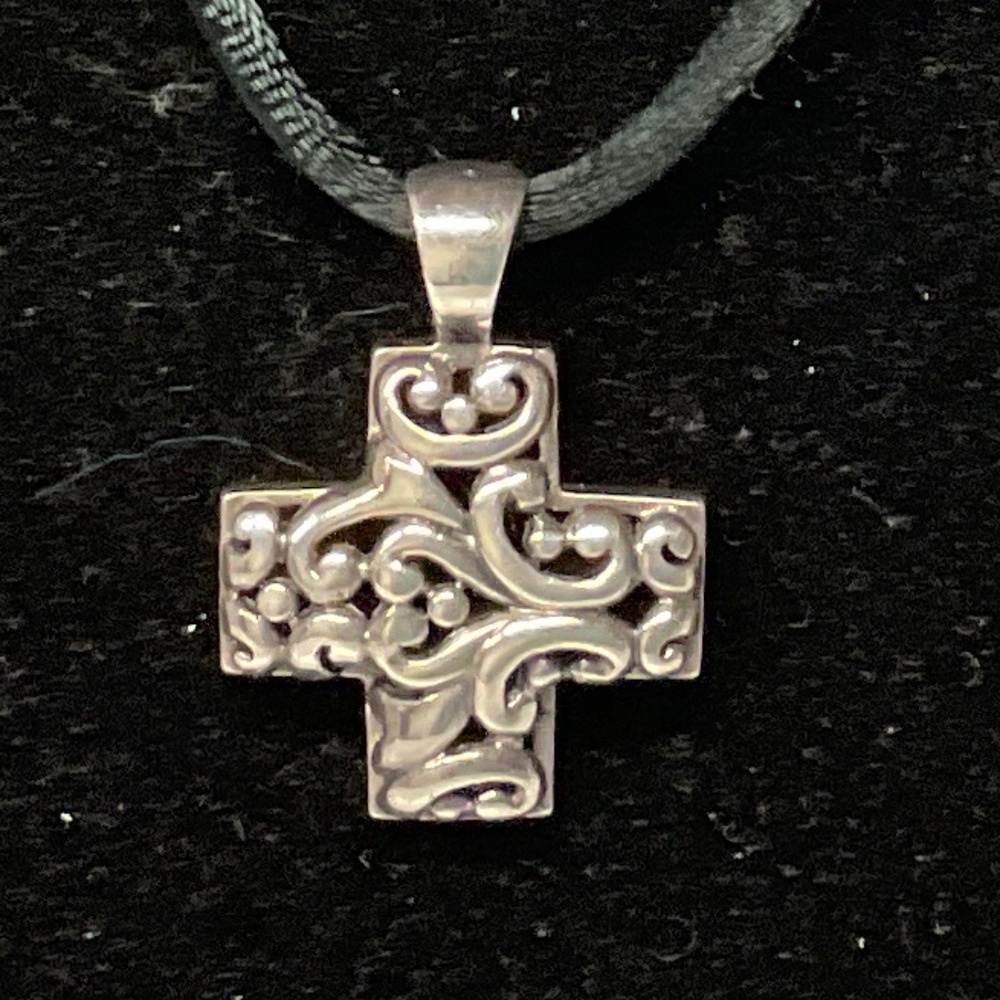 ATI 925 Sterling Silver Cross with Silk Cord